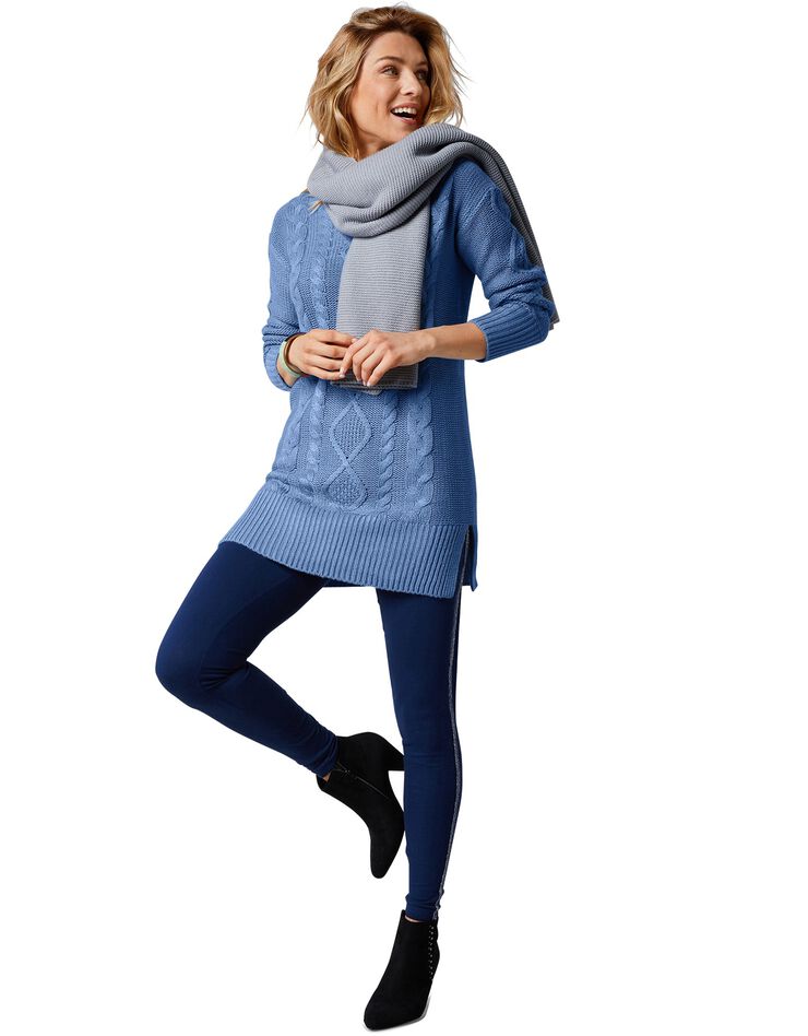 Legging uni bande côté brillante, maille (marine) Legging uni bande côté brillante, maille (marine)