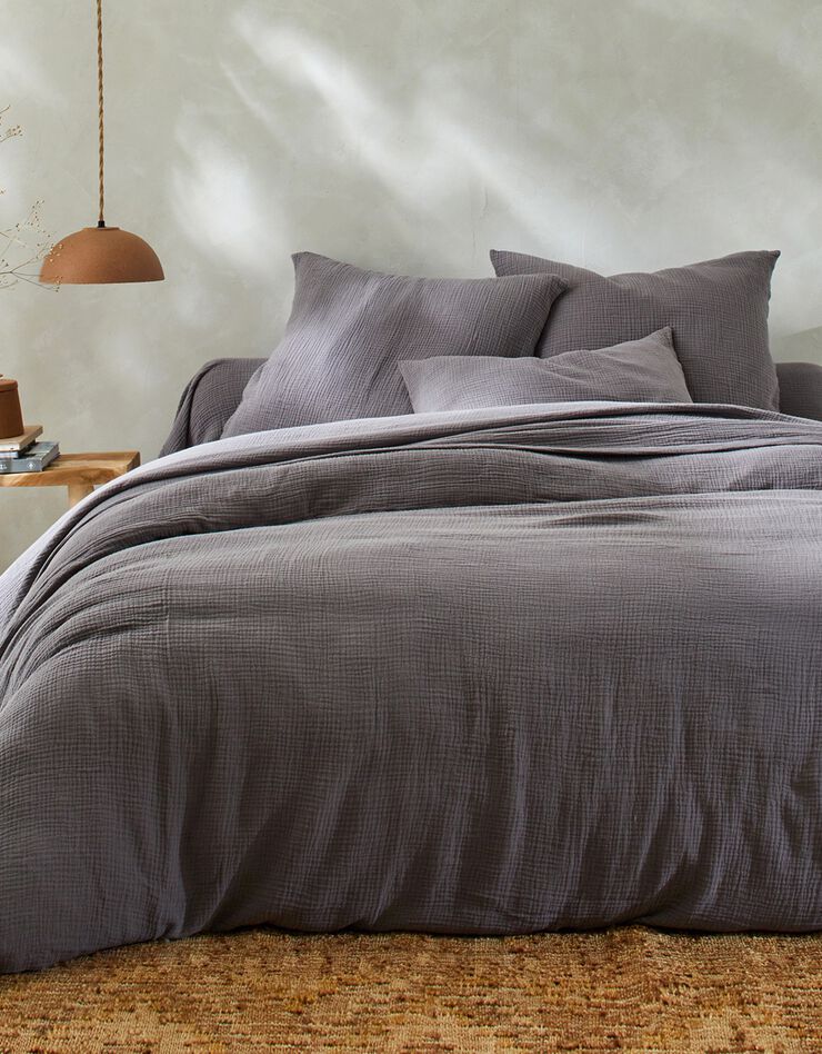 Linge de lit uni en triple gaze de coton, gris acier | Blancheporte