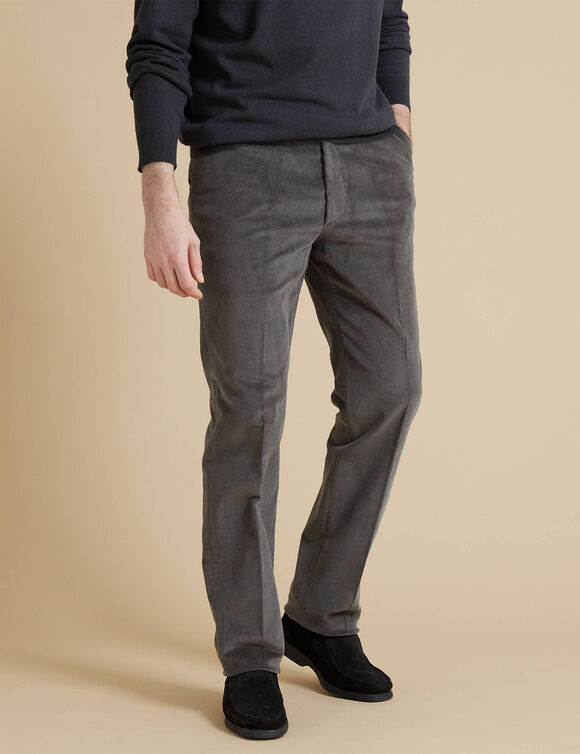 Pantalon ville velours c&ocirc;tel&eacute; &eacute;lastiqu&eacute; c&ocirc;t&eacute;s (gris)