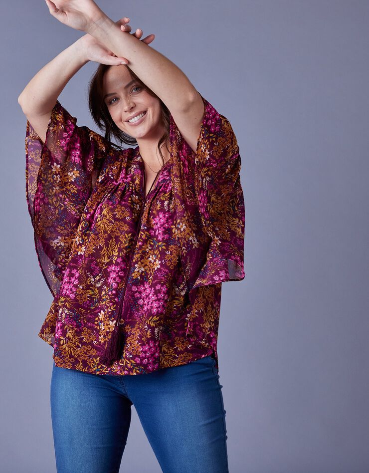 Blouse en voile imprimé (prune / rose) Blouse en voile imprimé (prune / rose)