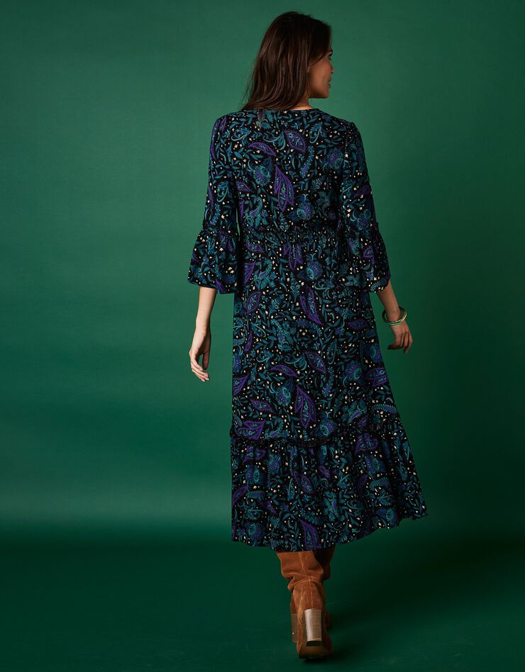 Robe imprimée boutonnée (noir / violet)