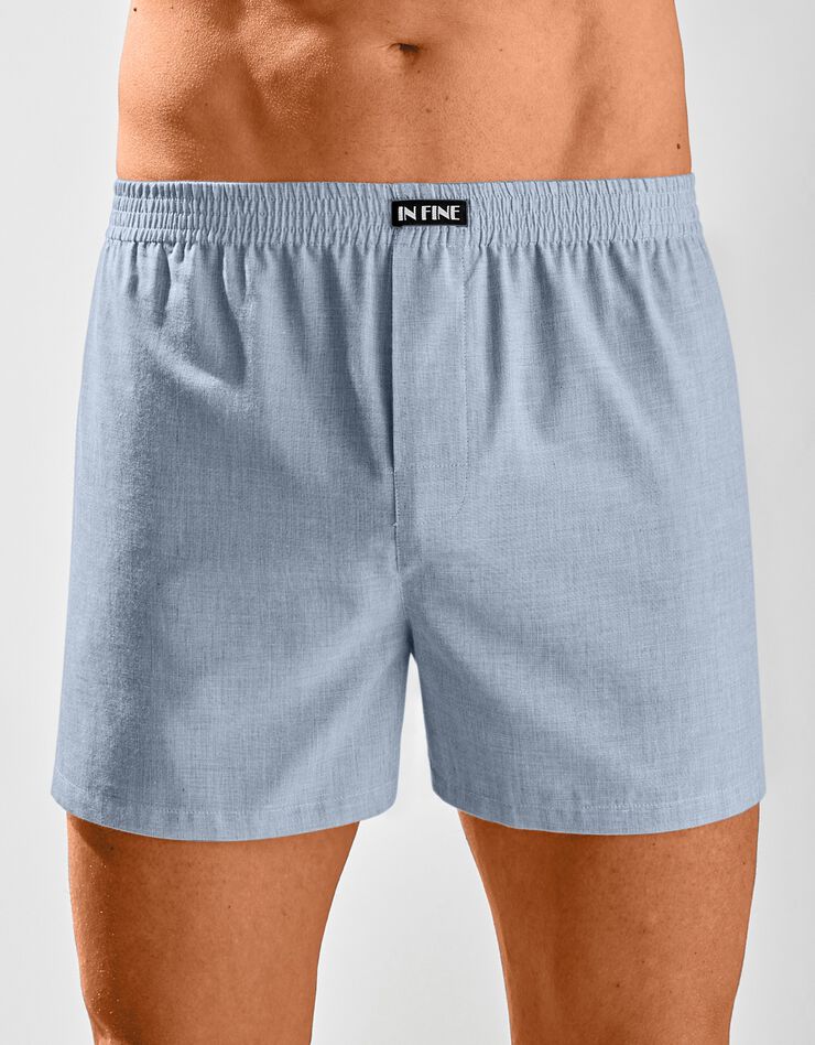 Caleçon flottant tissé teint - lot de 3 (gris + marine + chambray) Caleçon flottant tissé teint - lot de 3 (gris + marine + chambray)