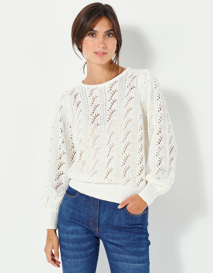 Pull maille fantaisie ajourée (écru) Pull maille fantaisie ajourée (écru)