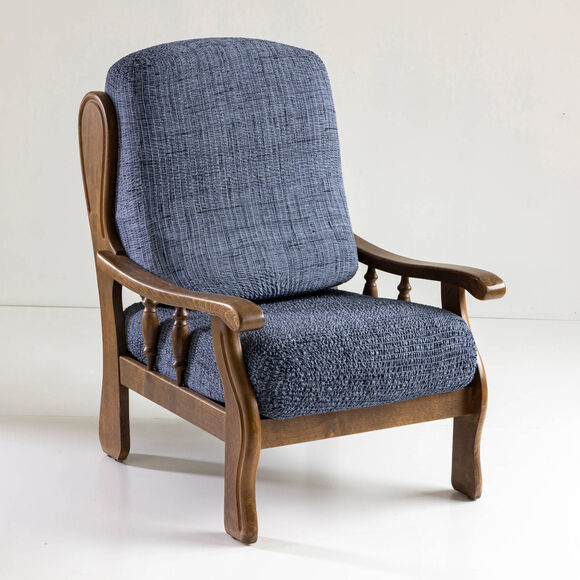 Housse microfibre bi-extensible effet faux uni spéciale fauteuil rustique  (bleu)