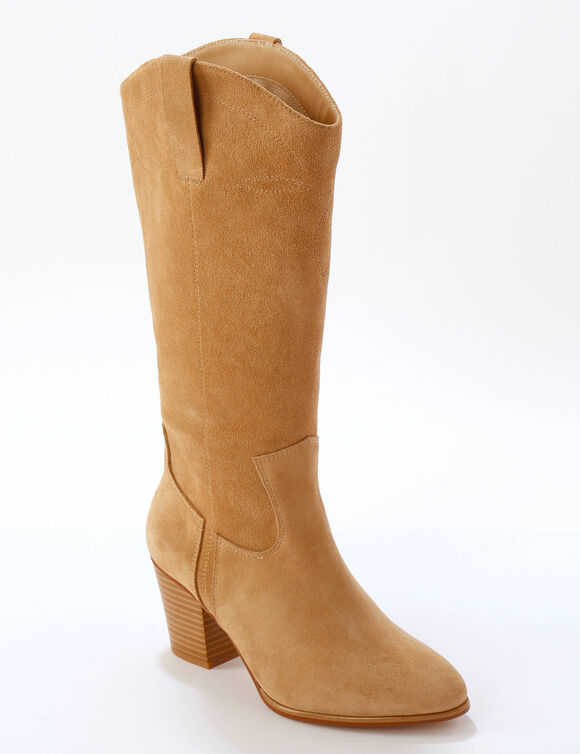 Bottes hautes santiags, cuir suédé (beige clair)