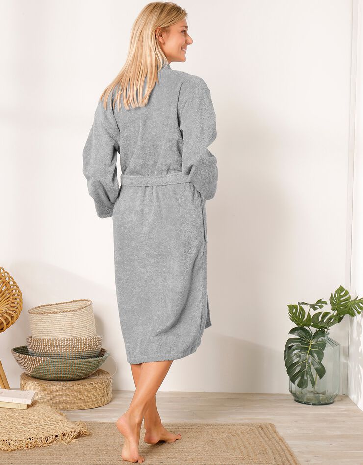 Peignoir mixte adulte éponge bouclette col châle personnalisable (gris) Peignoir mixte adulte éponge bouclette col châle personnalisable (gris)