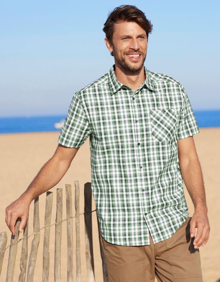 Chemise à carreaux manches courtes polycoton (vert)