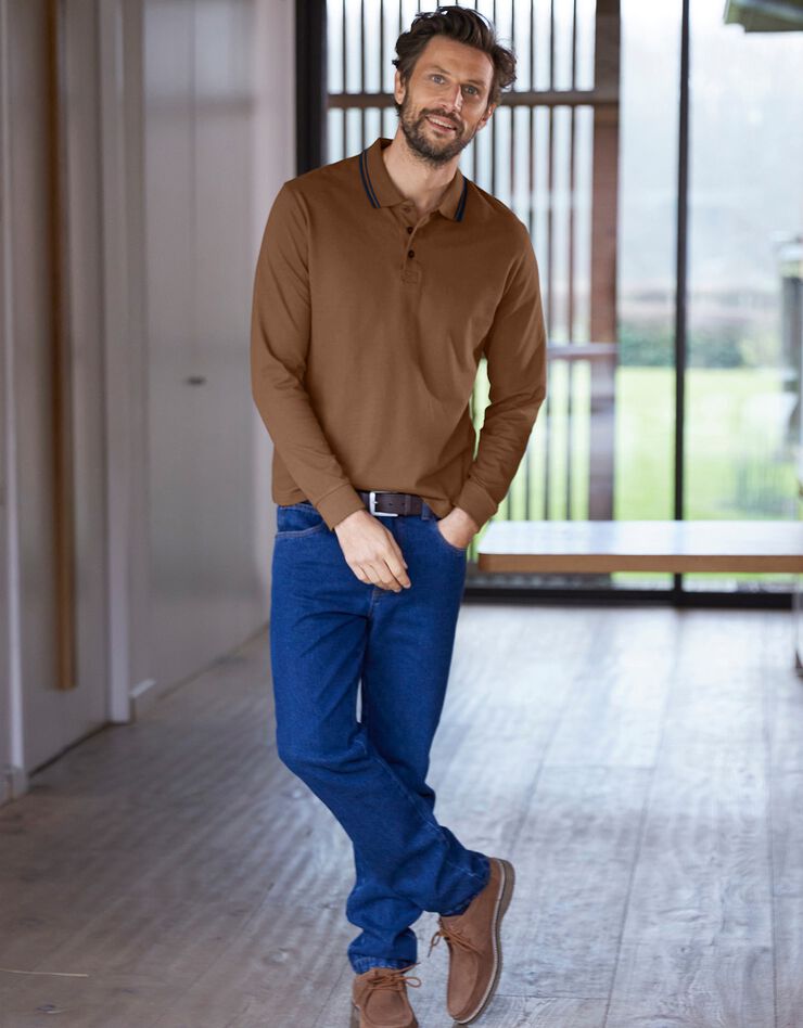 Polo uni maille piquée manches longues (cuivre) Polo uni maille piquée manches longues (cuivre)