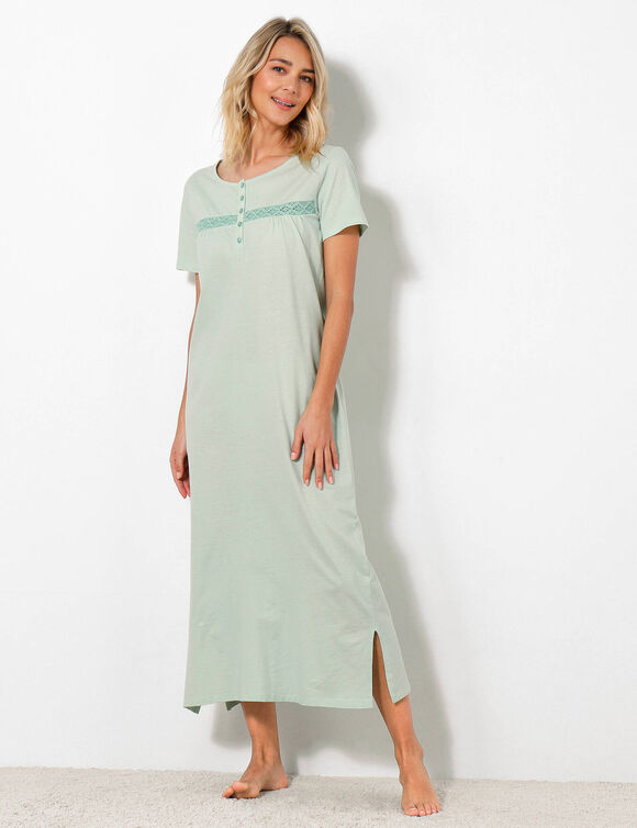 Chemise de nuit longue manches courtes unie (tilleul)