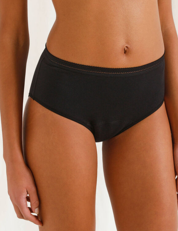 Culotte taille haute menstruelle en coton biologique (**) lavable - flux abondant (noir)