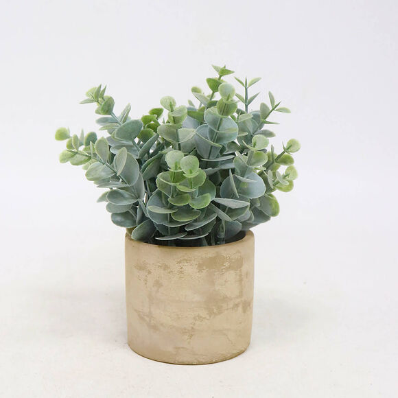 Plante artificielle et pot en ciment  (gris)