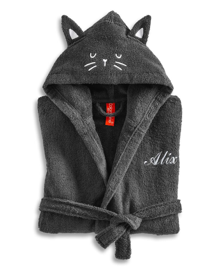 Peignoir de bain enfant personnalisable chat à capuche (anthracite)