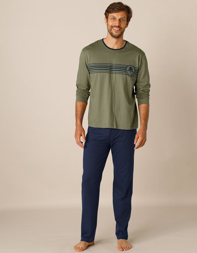 Pyjama pantalon jersey coton manches longues (kaki / marine)