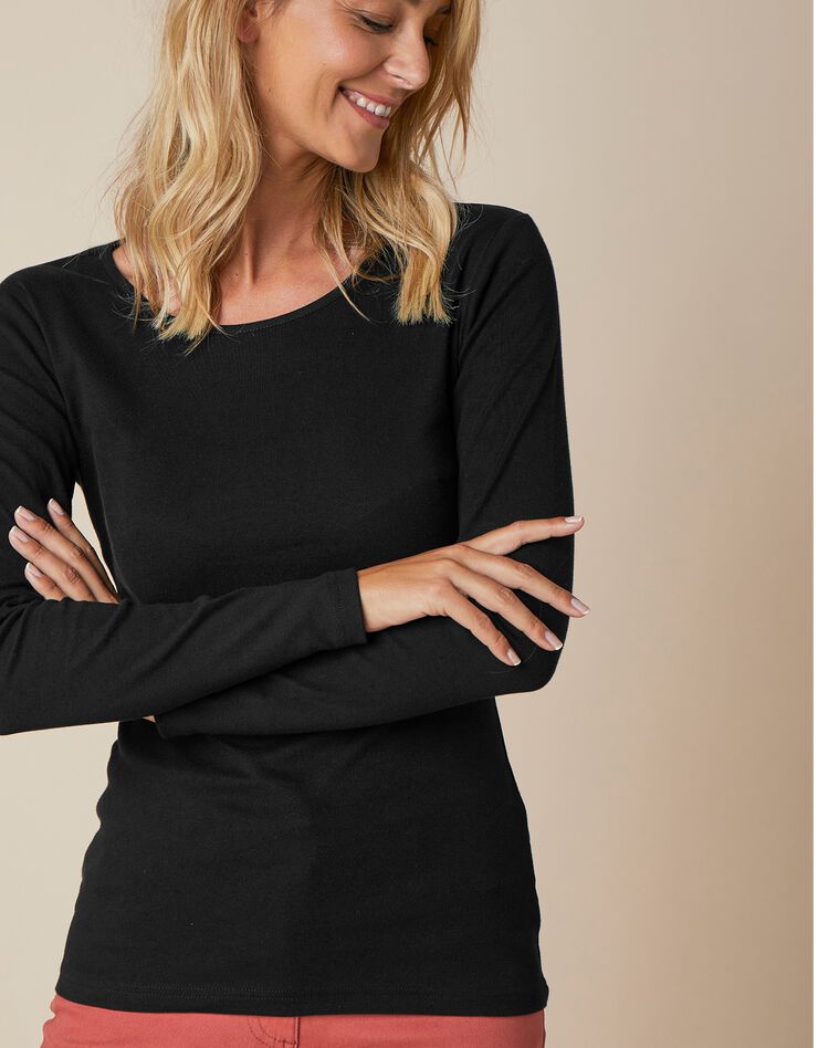 Tee-shirt uni manches longues jersey coton bio (noir) Tee-shirt uni manches longues jersey coton bio (noir)