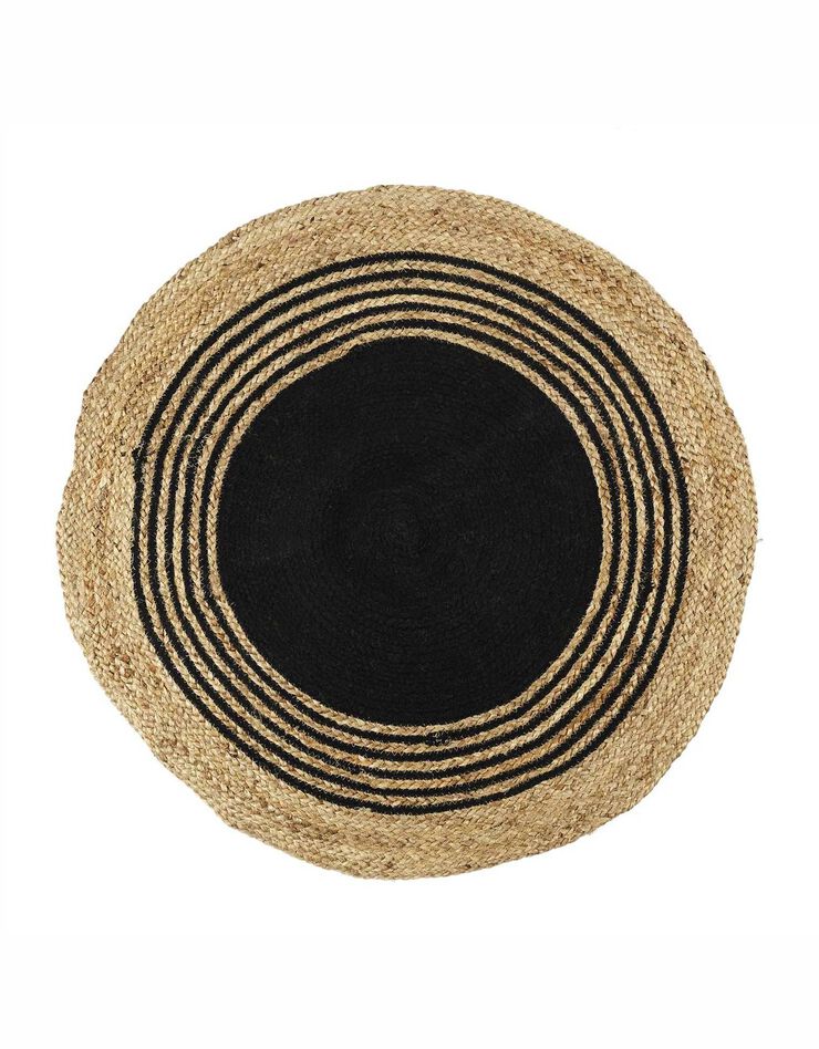 Tapis bicolore jute naturel et coton noir - rond (beige / noir)