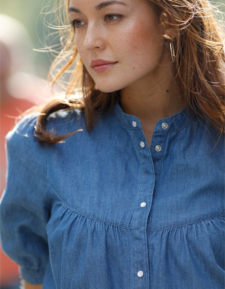 Blouse boutonnée manches ballon, jean (stone) Blouse boutonnée manches ballon, jean (stone)