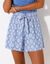 Short noué viscose fluide, imprimé (bleu / écru)
