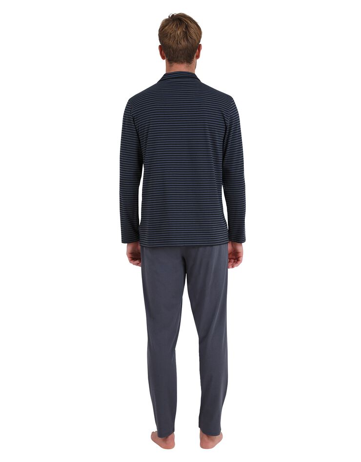 Pyjama tee-shirt rayé boutonné - coton (anthracite) Pyjama tee-shirt rayé boutonné - coton (anthracite)
