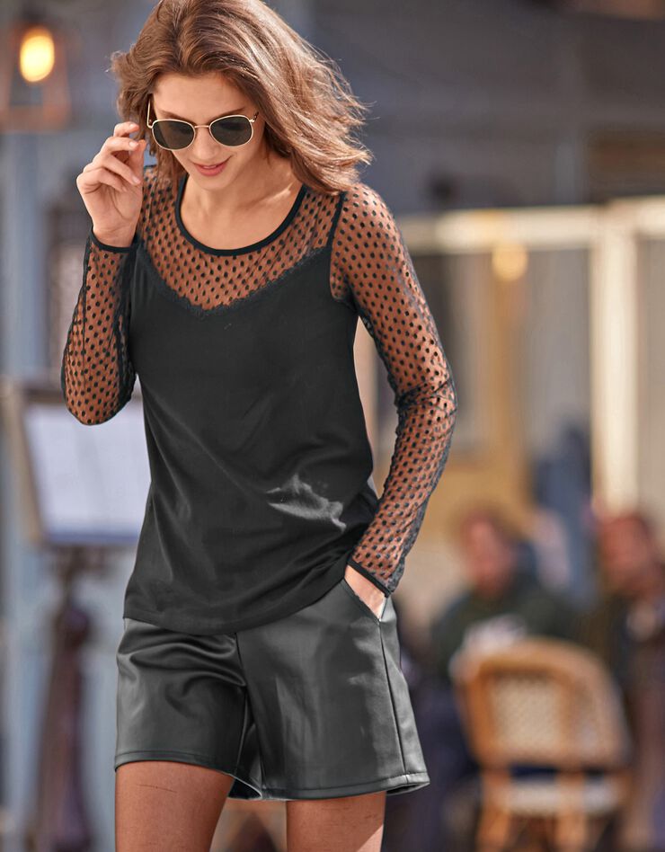 Tee-shirt résille plumetis manches longues (noir) Tee-shirt résille plumetis manches longues (noir)