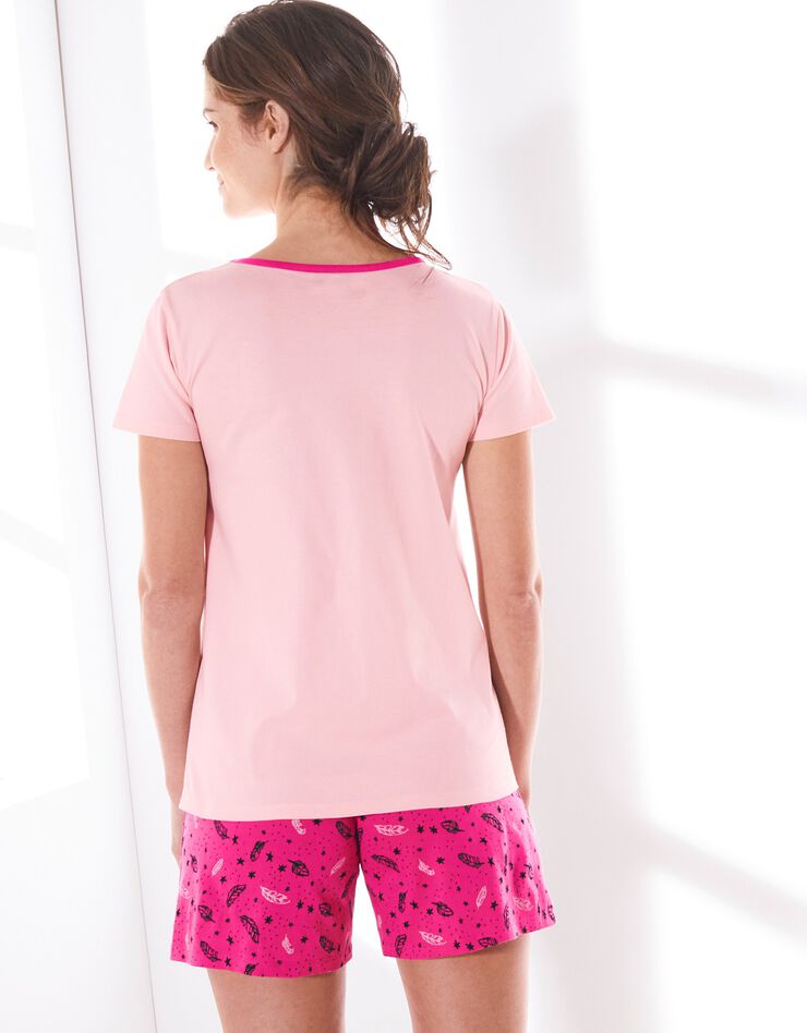 Short pyjama coton imprimé "plumes" (fuchsia) Short pyjama coton imprimé "plumes" (fuchsia)