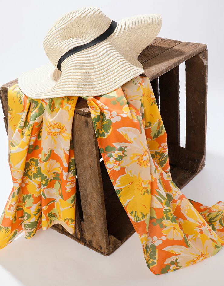 Foulard style chèche fabriqué en France imprimé fleurs, 160 x 70 cm - coton (corail / amande) Foulard style chèche fabriqué en France imprimé fleurs, 160 x 70 cm - coton (corail / amande)