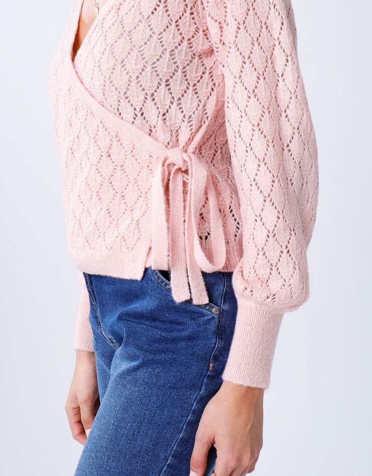 Gilet cache-coeur maille ajourée (rose pâle)