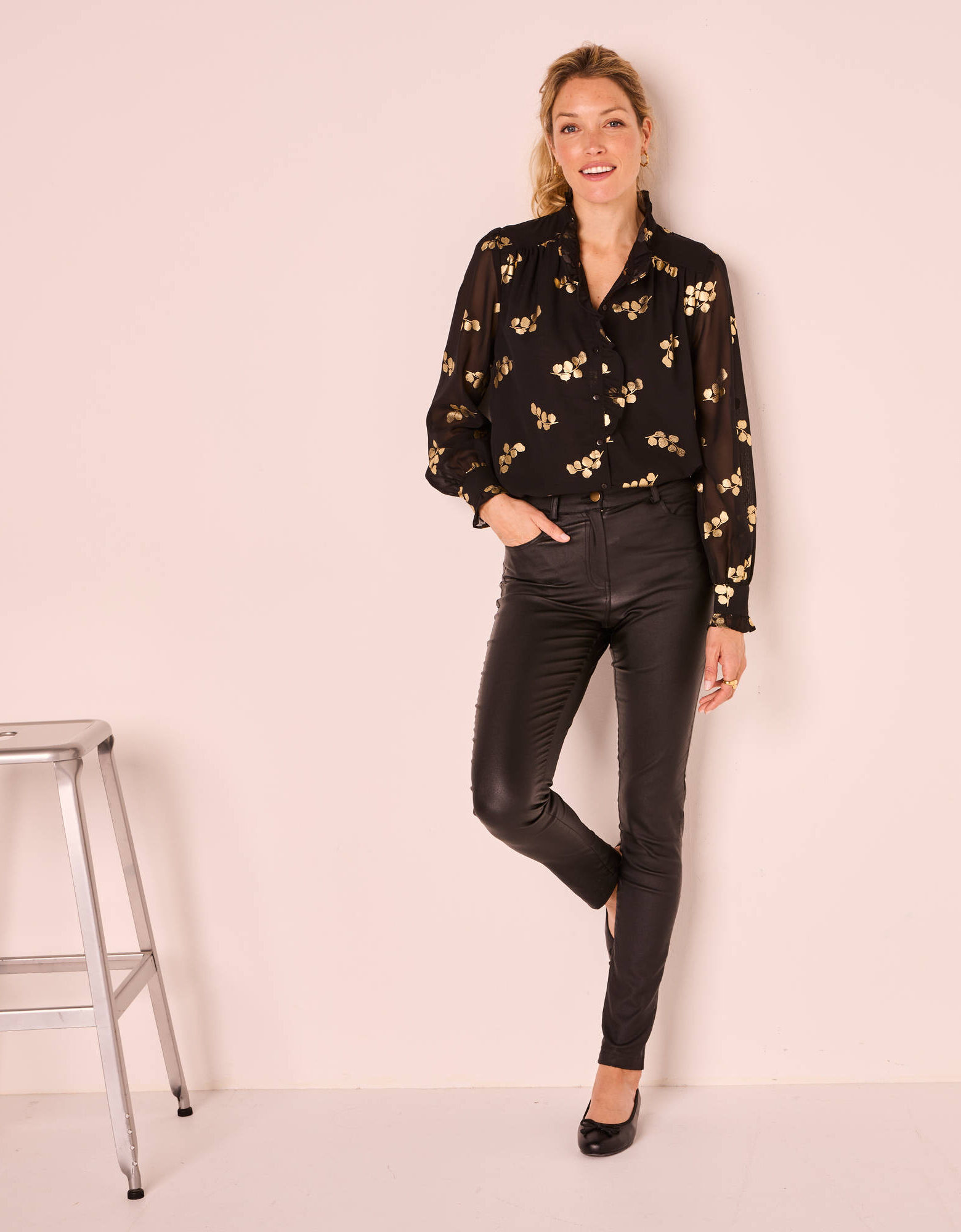 Chemisier Fantaisie En Voile Gerry Weber - Blanc, Taille 40/42, Col Contrastant - Occasion Très Bon État