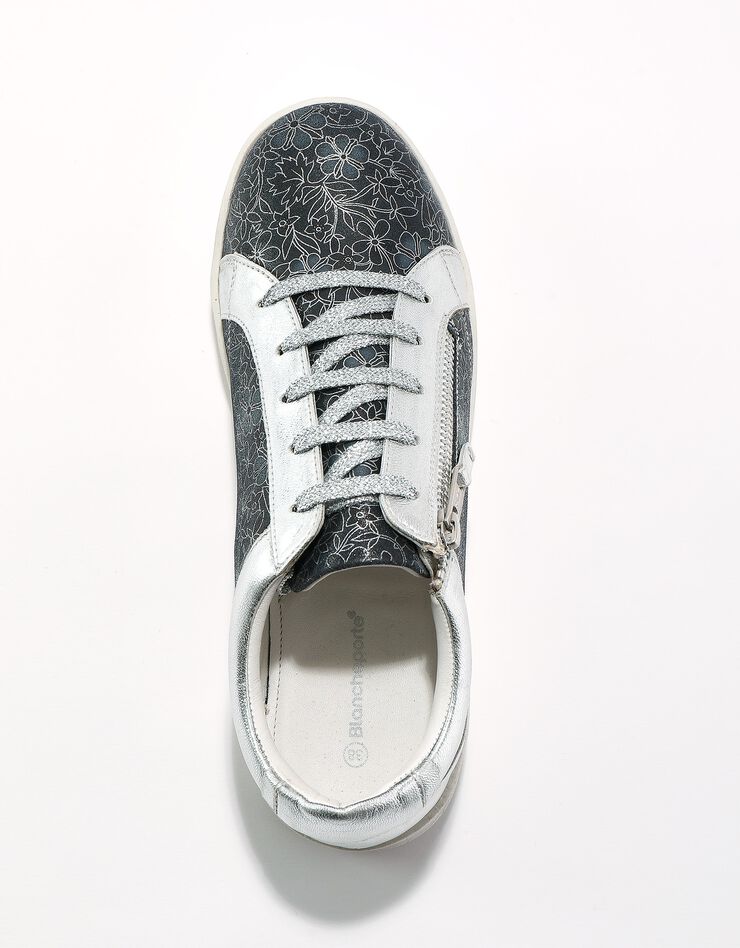 Baskets cuir zippées imprimé floral argenté (bleu / gris) Baskets cuir zippées imprimé floral argenté (bleu / gris)