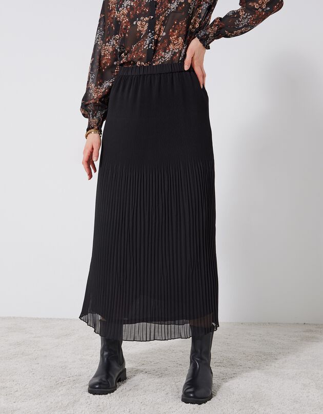 Jupe grande stature voile plissé uni, polyester recyclé(1) (noir)