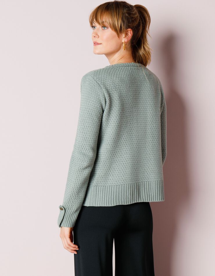 Gilet maille fantaisie boutons dorés vieillis (vert grisé) Gilet maille fantaisie boutons dorés vieillis (vert grisé)