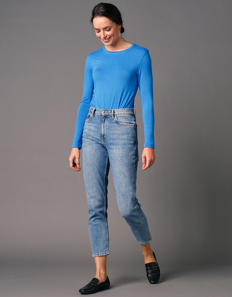 Tee-shirt uni col rond viscose stretch (bleu dur)
