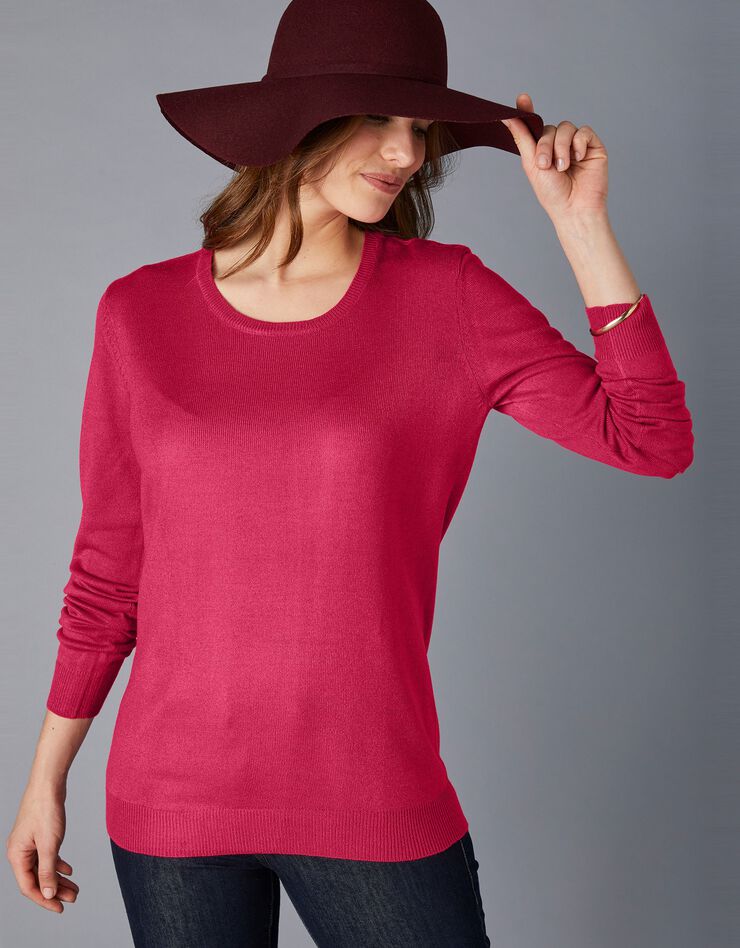 Pull col rond uni toucher cachemire (cerise) Pull col rond uni toucher cachemire (cerise)