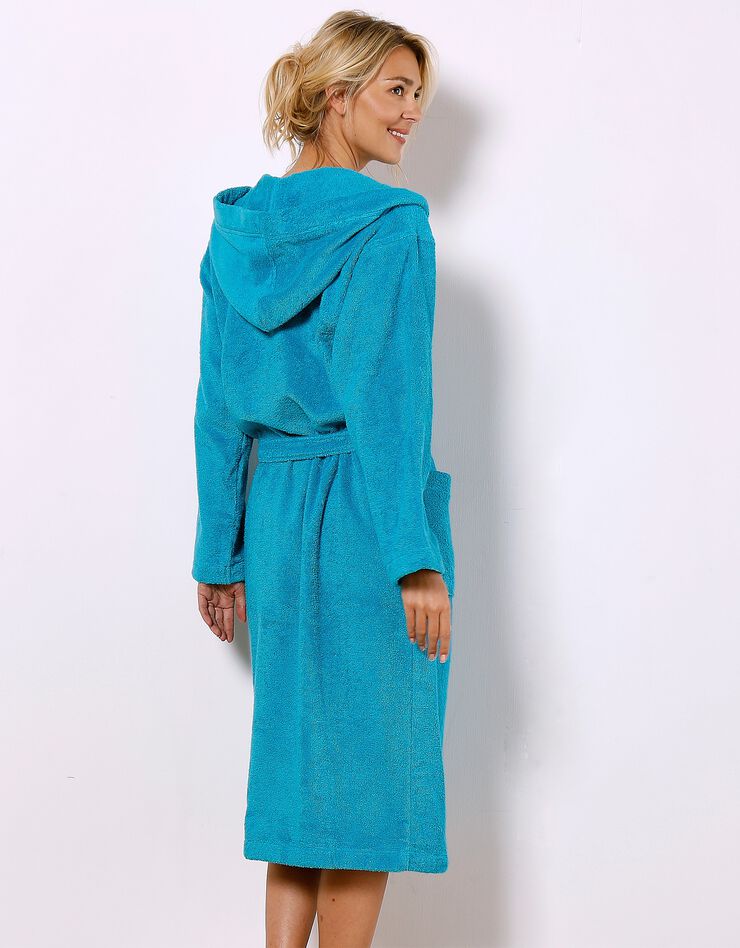 Peignoir mixte adulte col capuche éponge bouclette (turquoise)