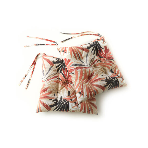 Galette de chaise imprim&eacute; feuillage - lot de 2 (rose / terracotta)