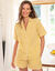 Pyjama short col tailleur coton &agrave; carreaux tiss&eacute;s teints (jaune)