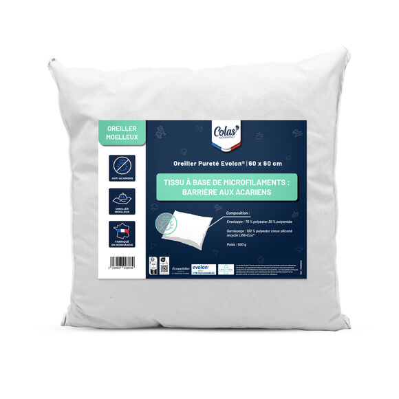 Oreiller Evolon® anti-acariens et anti-punaises de lit lavable 95° (blanc)