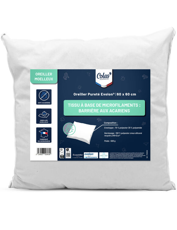 Oreiller Evolon&reg; anti-acariens et anti-punaises de lit lavable 95&deg; (blanc)