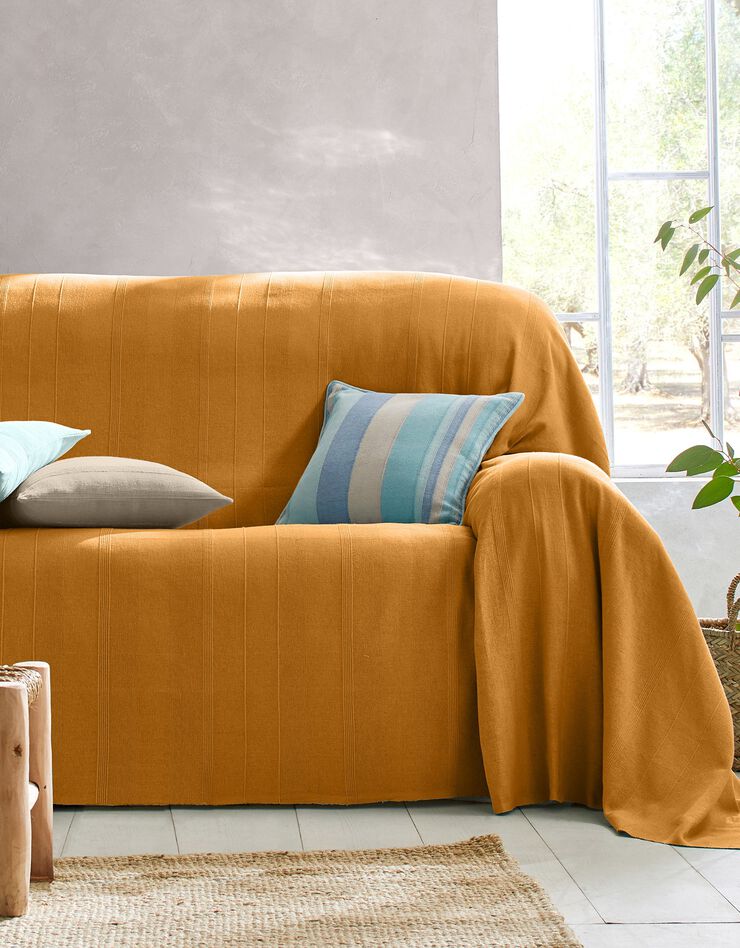 Plaid ou jeté uni coton tissage artisanal (caramel)