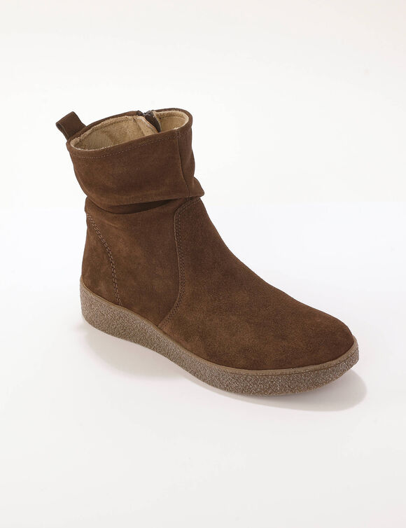 Boots pliss&eacute;es cuir largeur confort (chocolat)
