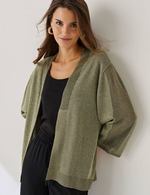 Gilet manches 3/4 maille brillante (kaki)