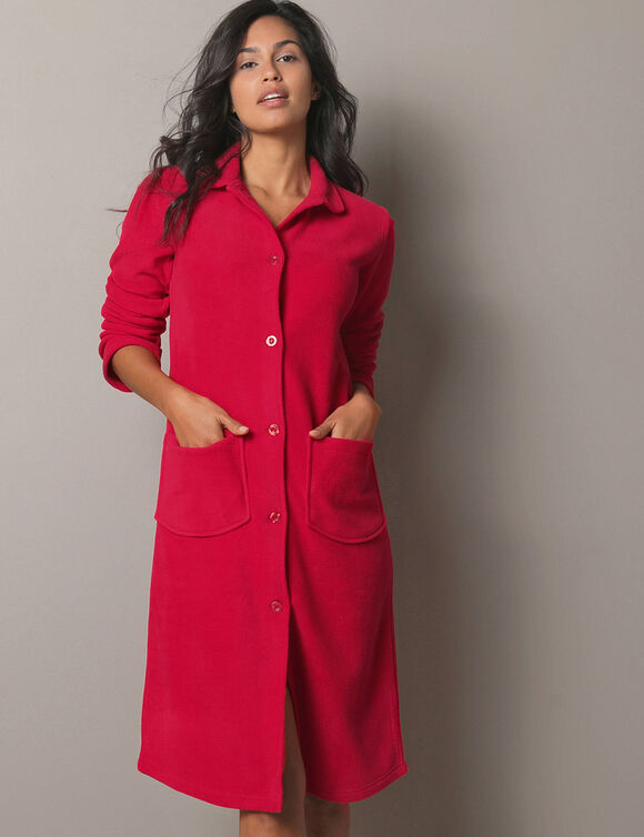 Peignoir polaire boutonné (cerise)