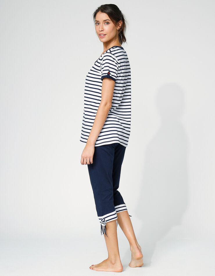 Pyjama pantacourt coton manches courtes (marine / blanc) Pyjama pantacourt coton manches courtes (marine / blanc)