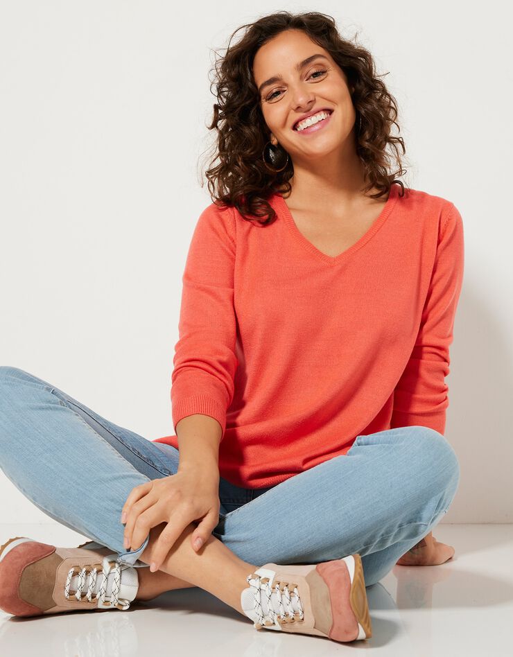 Pull col V toucher cachemire (corail) Pull col V toucher cachemire (corail)