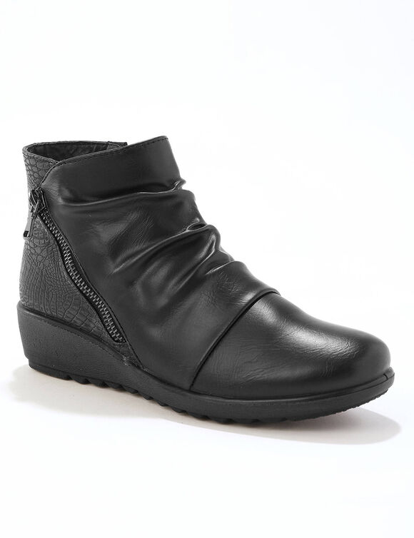 Boots compens&eacute;es pliss&eacute;es dos effet textur&eacute; (noir)