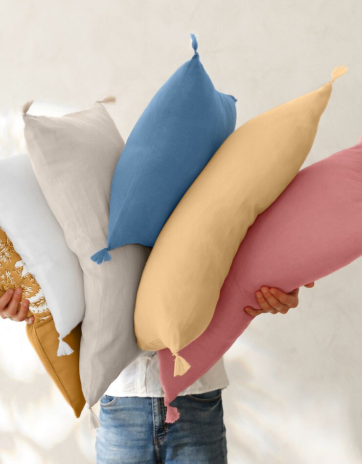 Housse de coussin unie 100% lin lavé - lot de 2 (blanc) Housse de coussin unie 100% lin lavé - lot de 2 (blanc)