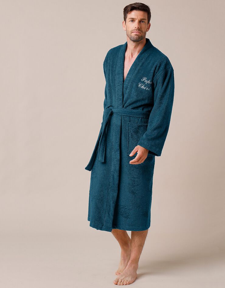 Peignoir mixte adulte uni coton éponge bouclette col kimono personnalisé (bleu paon) Peignoir mixte adulte uni coton éponge bouclette col kimono personnalisé (bleu paon)