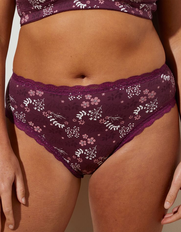 Culotte forme maxi en coton imprimé fleuri "Capella"- lot de 2 (prune)