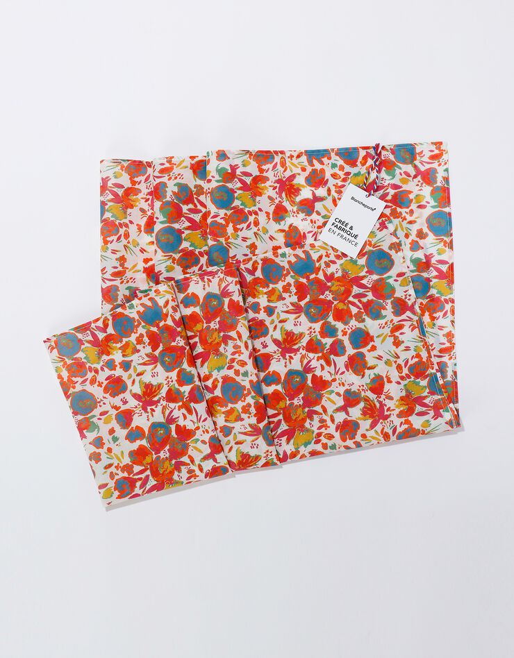 Foulard style chèche fabriqué en France imprimé printanier, 160 x 70 cm - coton (écru / corail) Foulard style chèche fabriqué en France imprimé printanier, 160 x 70 cm - coton (écru / corail)