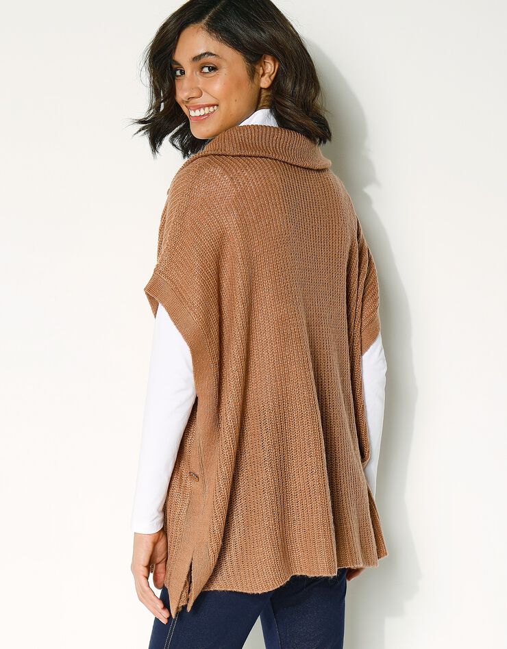 Pull poncho zippé manches courtes (noisette) Pull poncho zippé manches courtes (noisette)