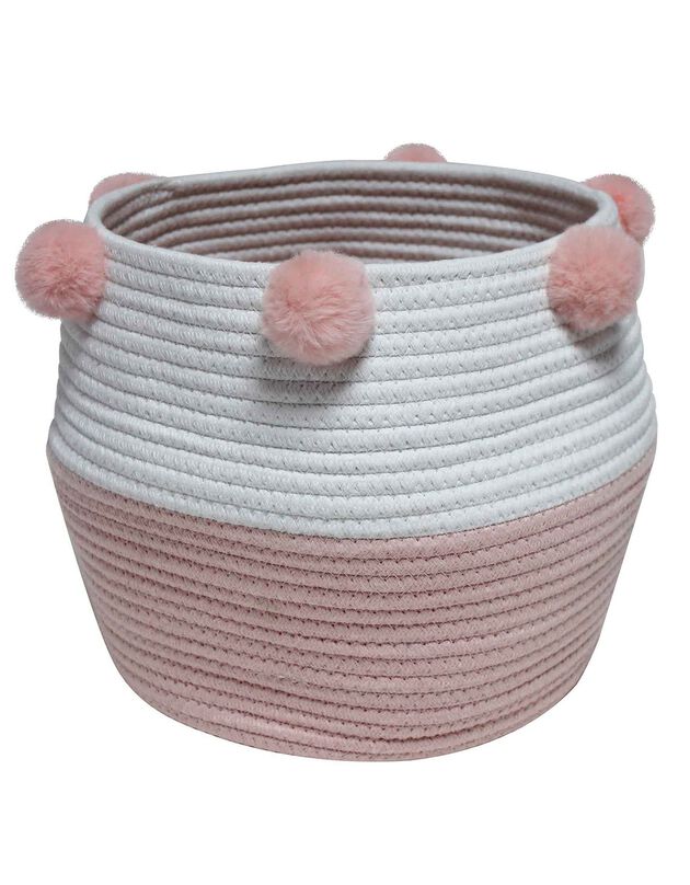 Panier de rangement déco à pompons Suzy rose/blanc (rose / blanc)